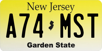 NJ license plate A74MST