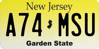 NJ license plate A74MSU