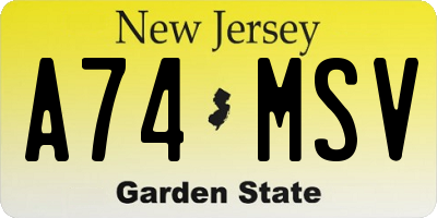 NJ license plate A74MSV