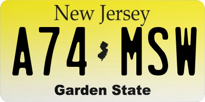 NJ license plate A74MSW