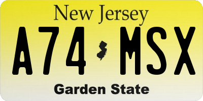 NJ license plate A74MSX