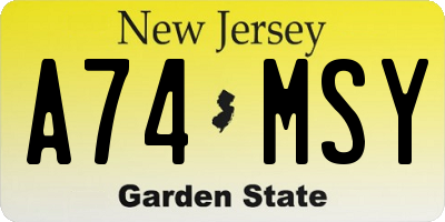NJ license plate A74MSY