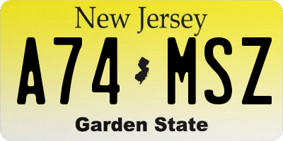 NJ license plate A74MSZ