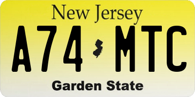 NJ license plate A74MTC