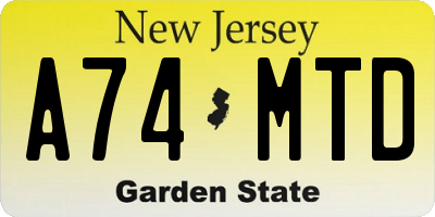 NJ license plate A74MTD