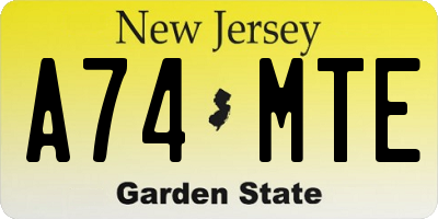 NJ license plate A74MTE