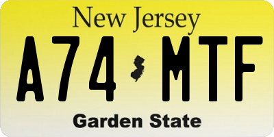 NJ license plate A74MTF