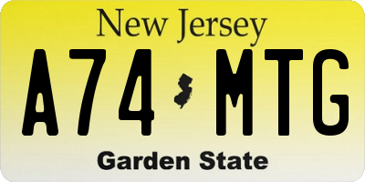 NJ license plate A74MTG