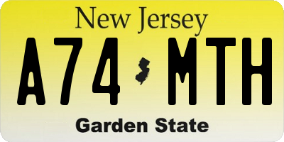 NJ license plate A74MTH