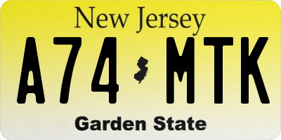 NJ license plate A74MTK