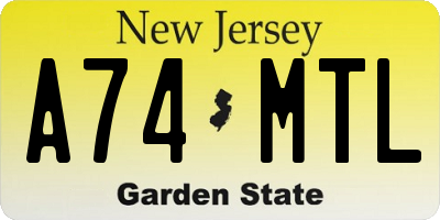 NJ license plate A74MTL