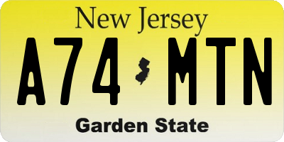 NJ license plate A74MTN