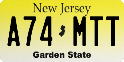 NJ license plate A74MTT