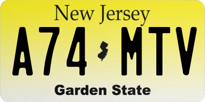 NJ license plate A74MTV