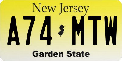 NJ license plate A74MTW
