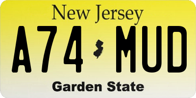 NJ license plate A74MUD