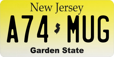NJ license plate A74MUG