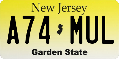 NJ license plate A74MUL