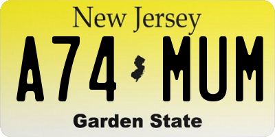 NJ license plate A74MUM
