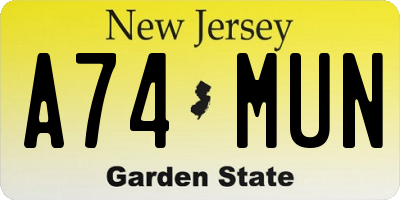 NJ license plate A74MUN