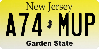 NJ license plate A74MUP