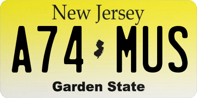NJ license plate A74MUS