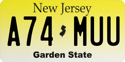 NJ license plate A74MUU