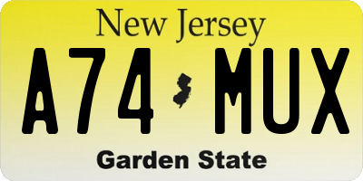 NJ license plate A74MUX