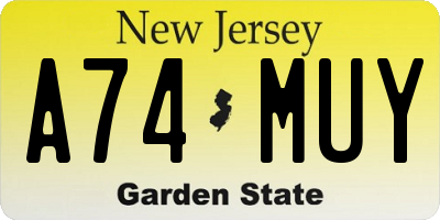 NJ license plate A74MUY