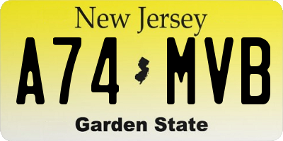 NJ license plate A74MVB
