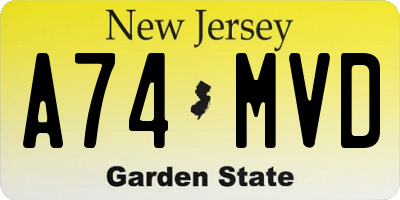 NJ license plate A74MVD