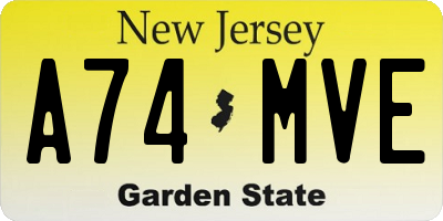 NJ license plate A74MVE