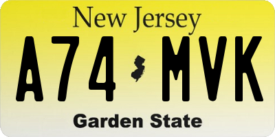 NJ license plate A74MVK