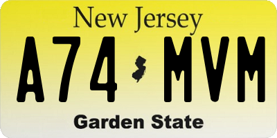 NJ license plate A74MVM