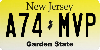 NJ license plate A74MVP