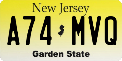 NJ license plate A74MVQ