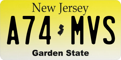 NJ license plate A74MVS