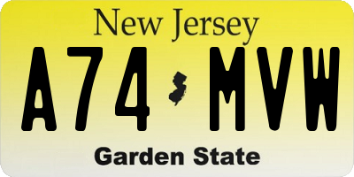 NJ license plate A74MVW