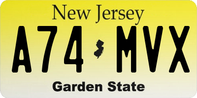 NJ license plate A74MVX