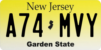 NJ license plate A74MVY