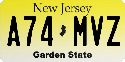 NJ license plate A74MVZ