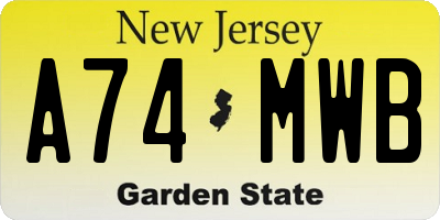 NJ license plate A74MWB