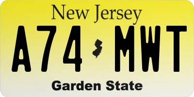 NJ license plate A74MWT