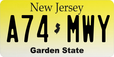 NJ license plate A74MWY