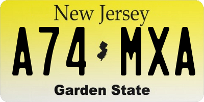 NJ license plate A74MXA