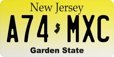 NJ license plate A74MXC