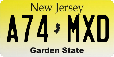 NJ license plate A74MXD