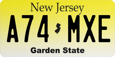 NJ license plate A74MXE