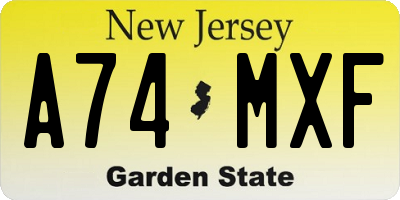NJ license plate A74MXF