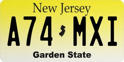 NJ license plate A74MXI